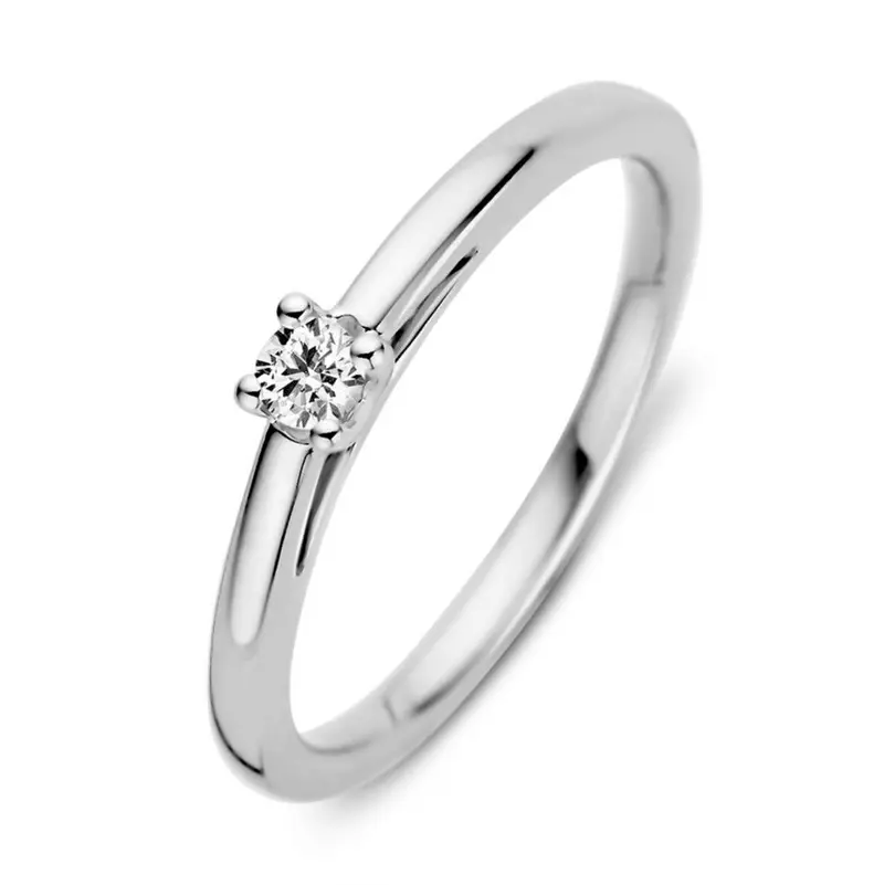 Tijdloze 14 Karaat Witgouden Ring met 0,10 Caraat Briljant