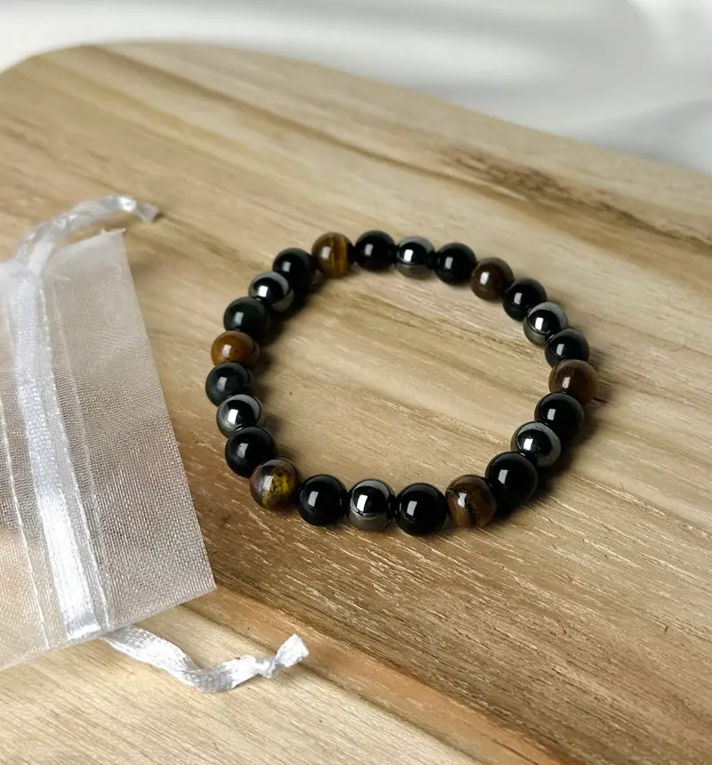 Tijgeroog/Obsidiaan/Hematiet Kogel Armband