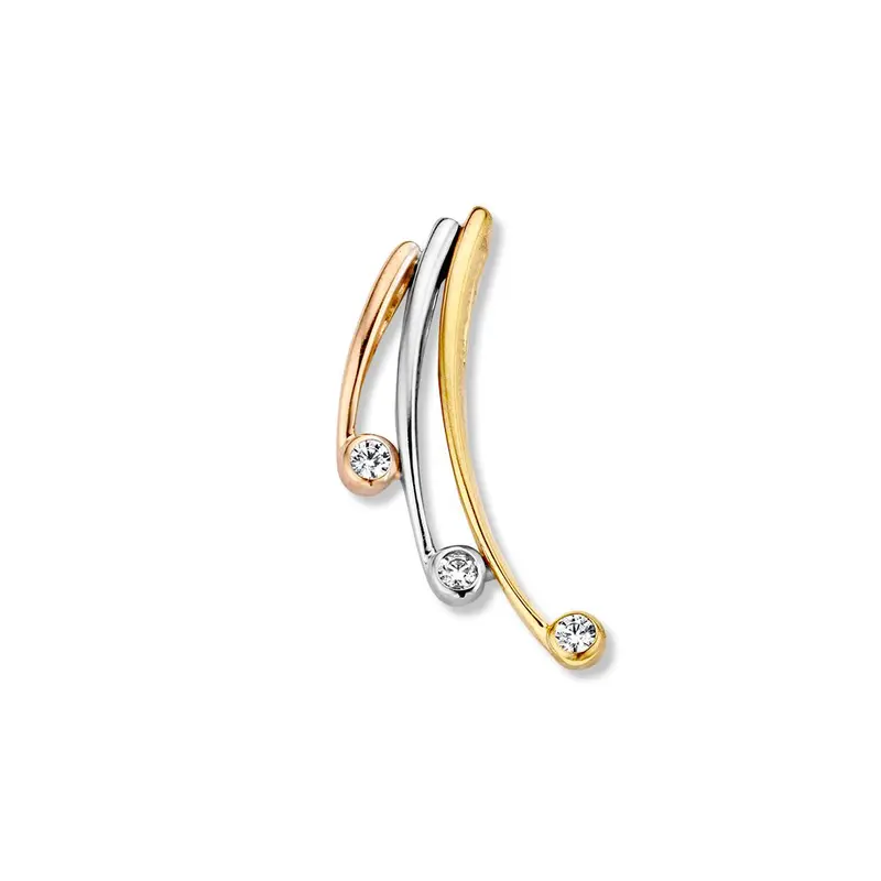 Tricolor Gouden Hanger met Zirkonia – 14 Karaat Goud, Wit Zirkonia, Elegante Dames Hanger