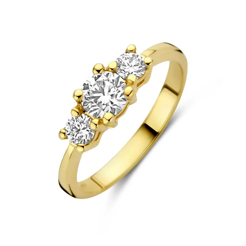 Trilogie ring lab grown diamant 0.85ct g vs 14K geelgoud