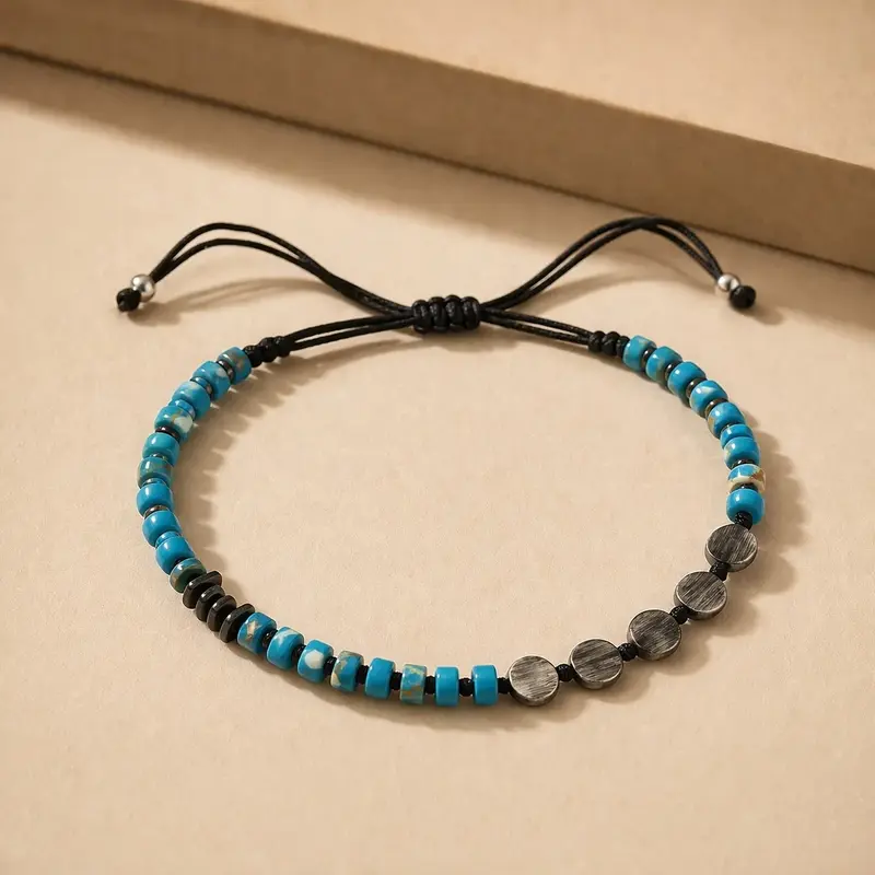 Turkoois Macramé Herenarmband | 925 Zilver
