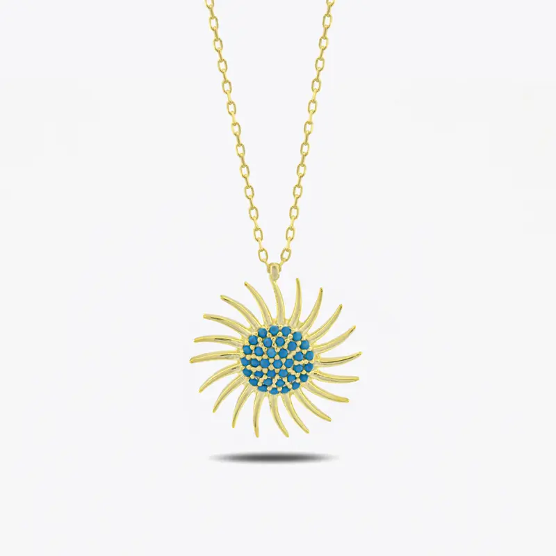 Turquoise Steen Zon Zilveren Ketting