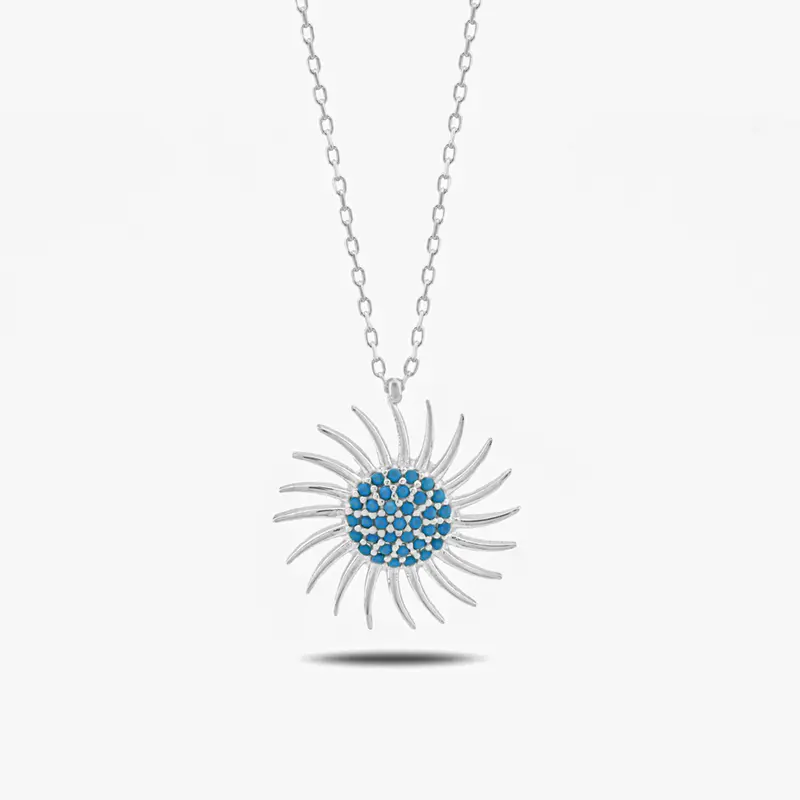 Turquoise Steen Zon Zilveren Ketting