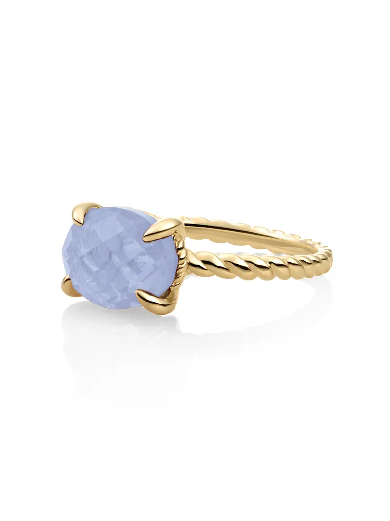 Twist Ring Milky Blue Jade 9K Goud