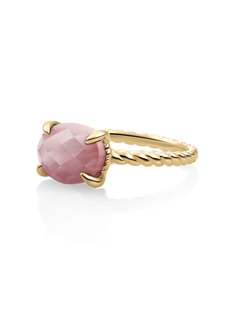 Twist Ring Pink Rhodonite 9K Goud