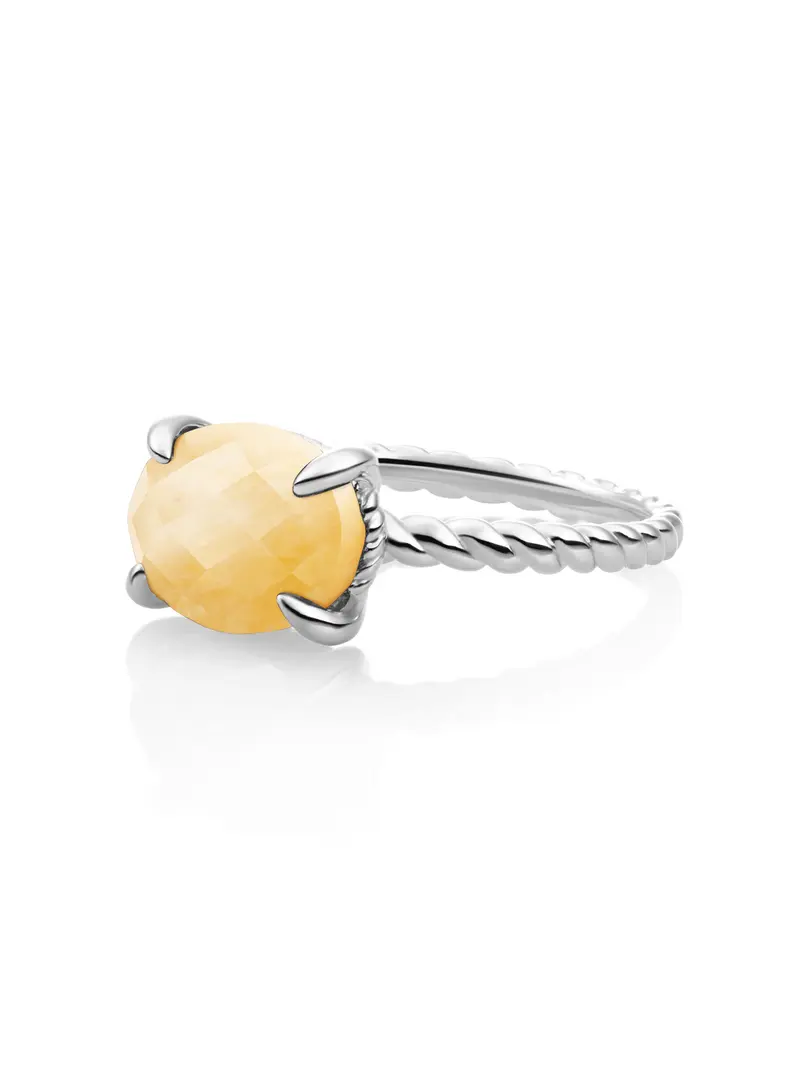 Twist Ring Yellow Jade Zilver