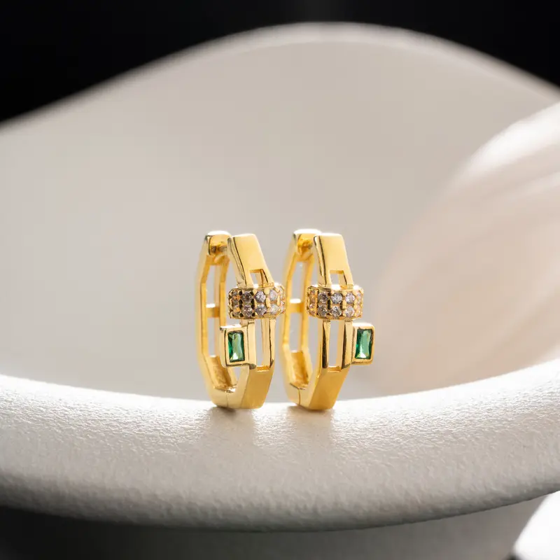 VÉRA Groene Baguette Oorbellen | 925 Zilver