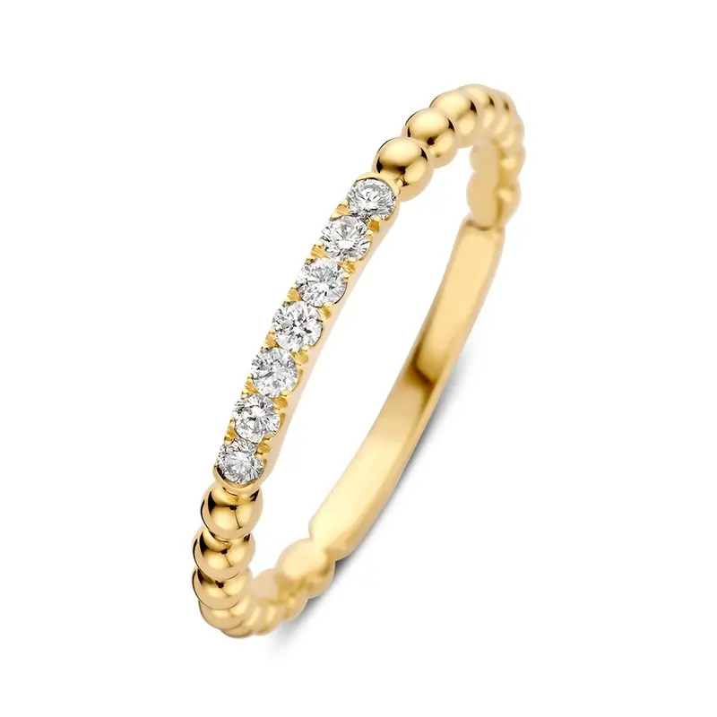 Verfijnde Geelgouden Ring met Briljant Diamant van 0,14 crt – Subtiele Elegantie voor Dames