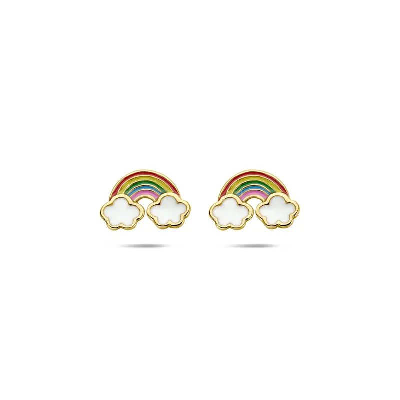 Verguld 925 Zilveren Kinder Oorknopjes Regenboog met Wolken