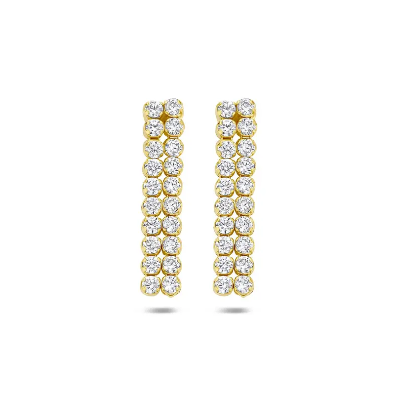 Verguld 925 zilveren oorhangers met zirkonia 24 x 5 mm