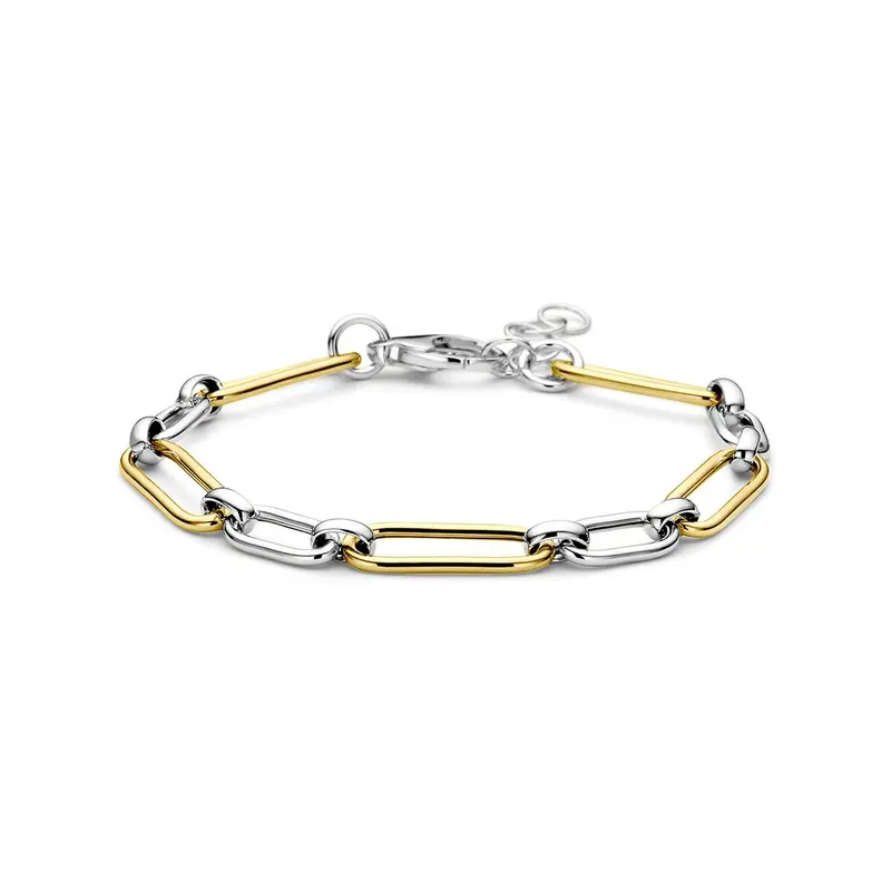 Verguld en gerhodineerd 925 zilveren paperclip armband