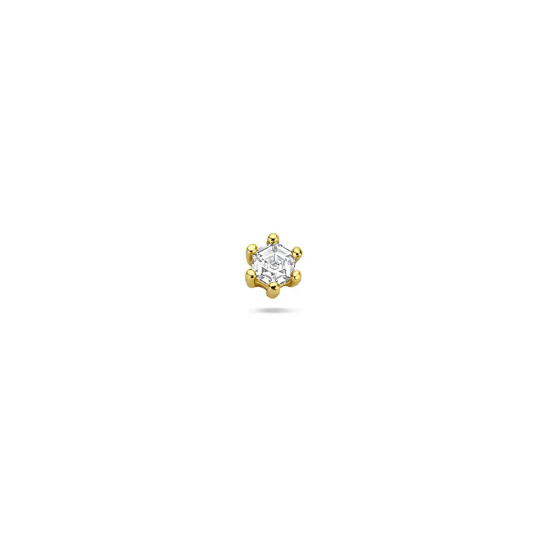 Verguld zilveren flat back piercing met zirkonia 4 mm