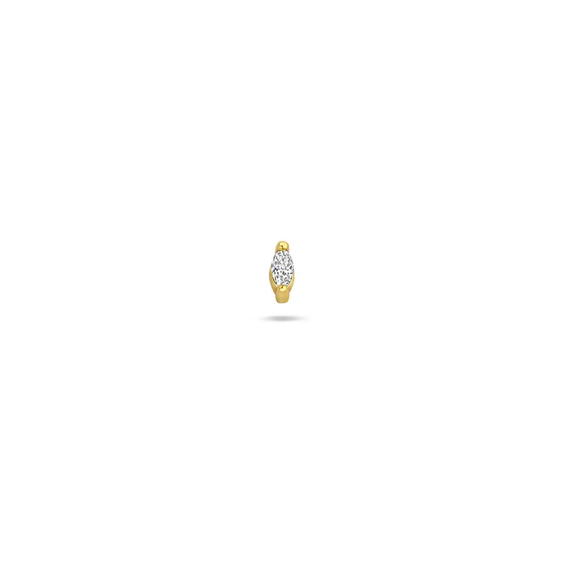 Verguld zilveren flat back piercing met zirkonia – subtiele luxe met schroefdraad