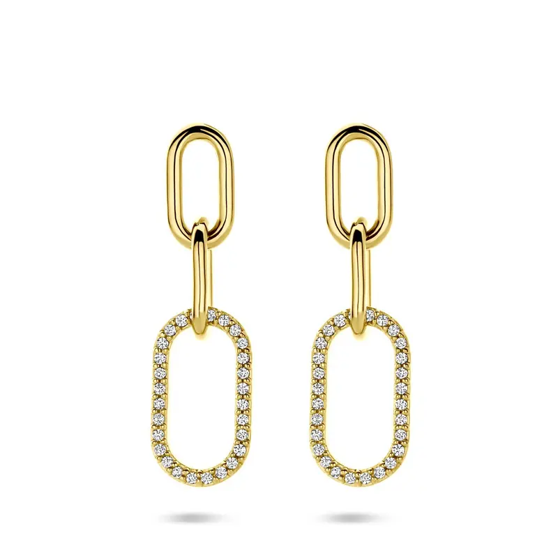 Verguld zilveren oorhangers met zirkonia – 925 zilver, 30 mm
