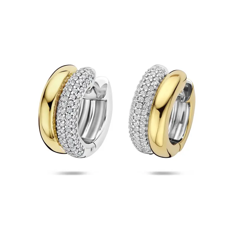 Verguld zilveren oorringen dames met zirkonia – bicolor klapoorringen 17.5 mm