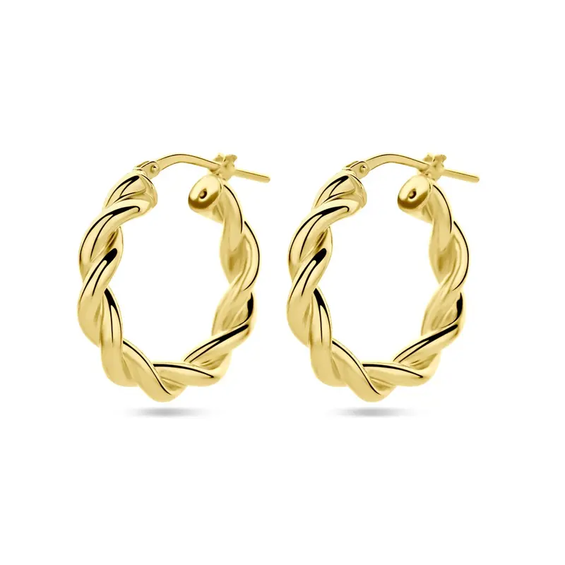 Verguld Zilveren Oorringen – Gedraaid Design – 23x4 mm