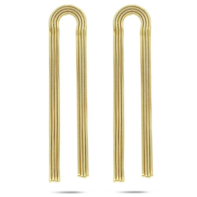 Vergulde zilveren dames oorhangers – schakelmotief 91 mm 1 micron