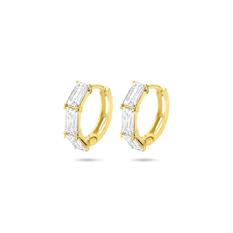 Vergulde zilveren klapoorringen met baguette zirkonia – Ø15.5 mm