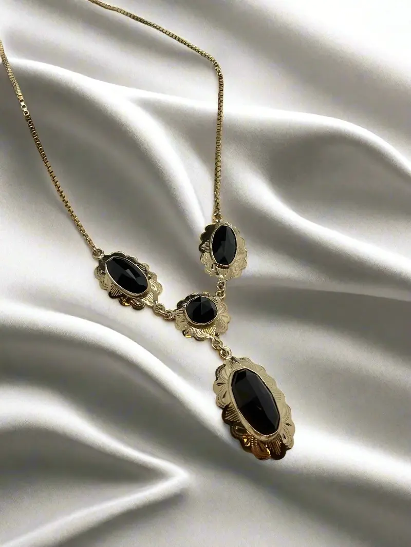 vintage gouden collier 14K venetiaans met granaat 9.6gr