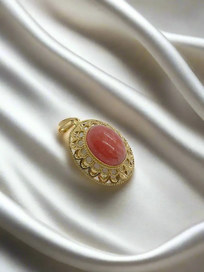 vintage gouden Hanger 14k rhodochrosiet 8.3gr