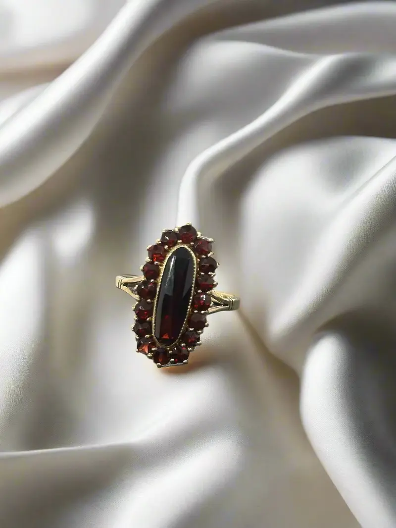 vintage gouden ring 14k ovale granaat 3.7gr
