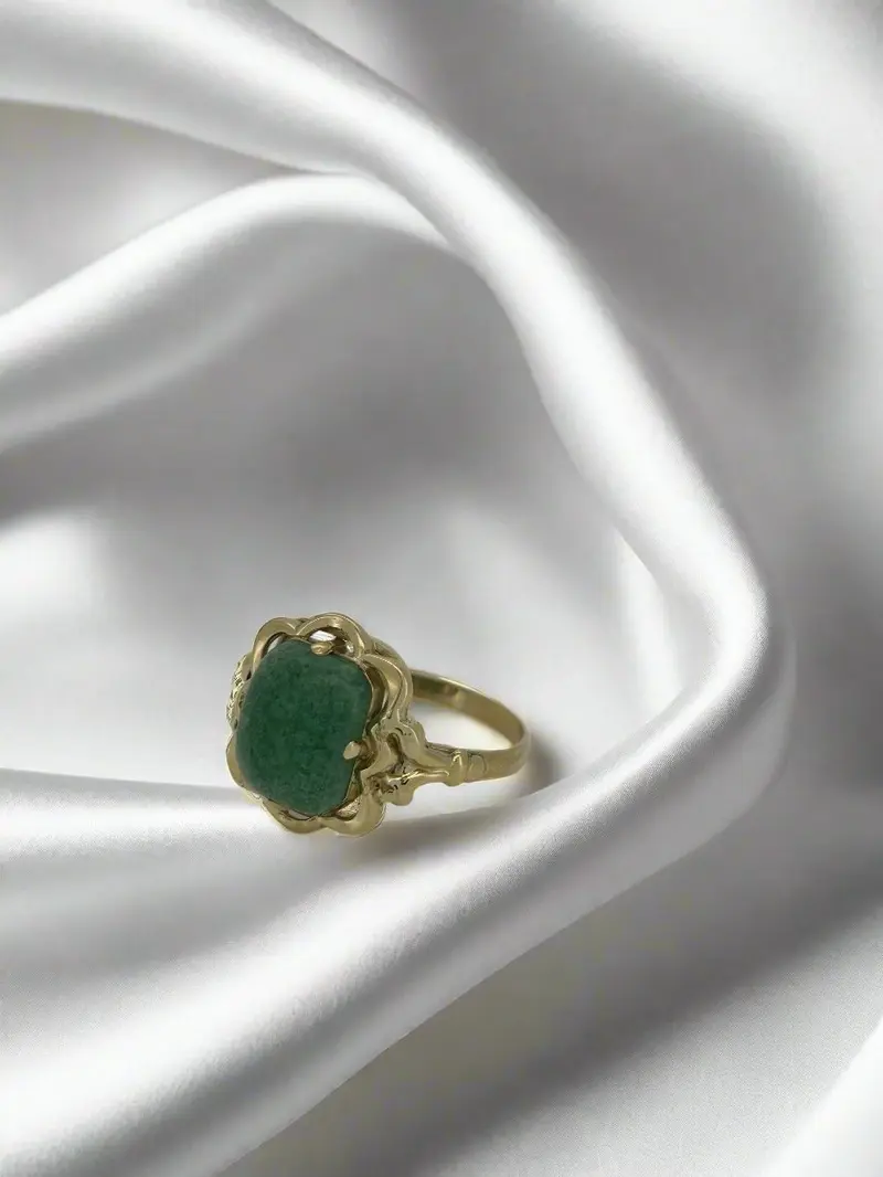 vintage gouden ring 14k vierkante mosagaat 2.7gr