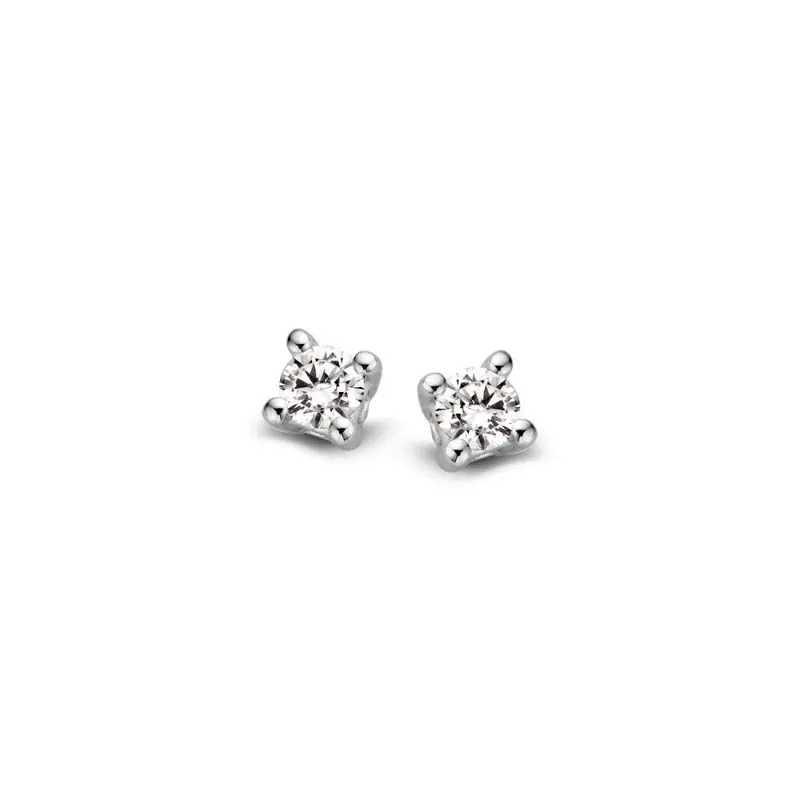 Witgouden 14 Karaat Solitair Oorknoppen met 2x 0,05ct Briljant Diamanten