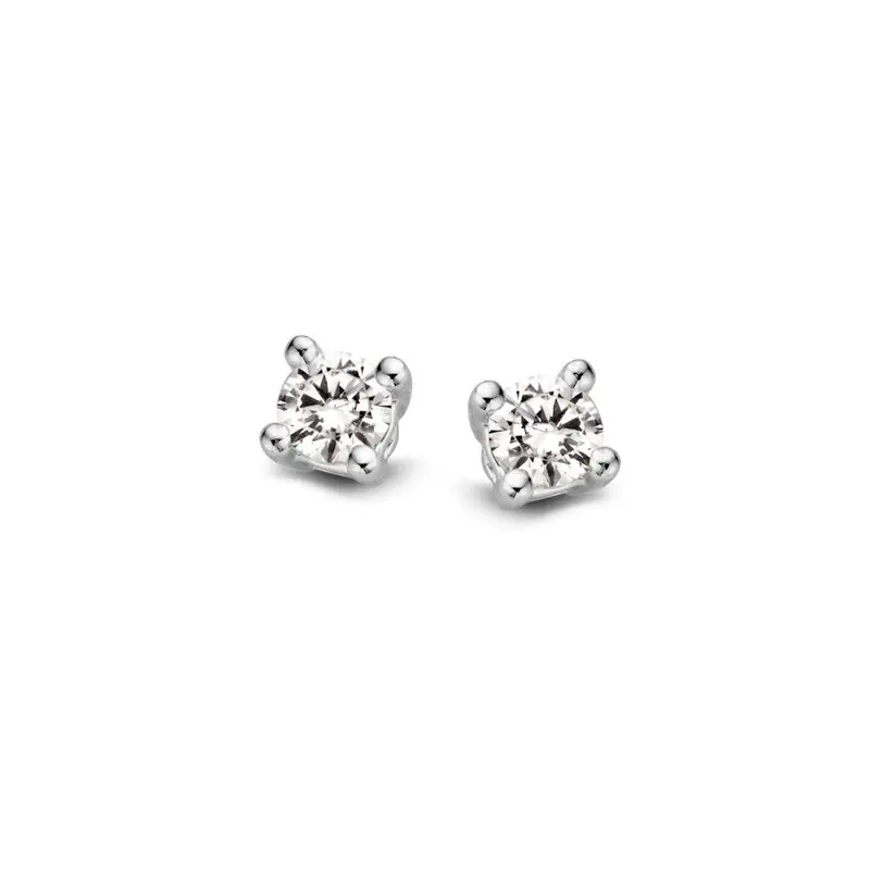 Witgouden 14 Karaat Solitair Oorknoppen met 2x 0,10ct Briljant Diamanten