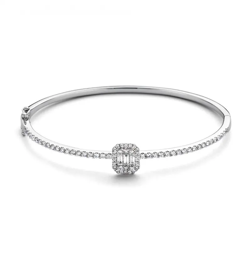 Witgouden Armband met Diamanten – 1.18 crt Baguette Slijpvorm, 14 Karaat