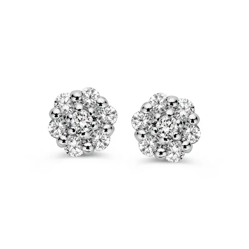 Witgouden Diamanten Oorstekers in Entourage Zetting – 14 Karaat, 0.16 ct Briljant