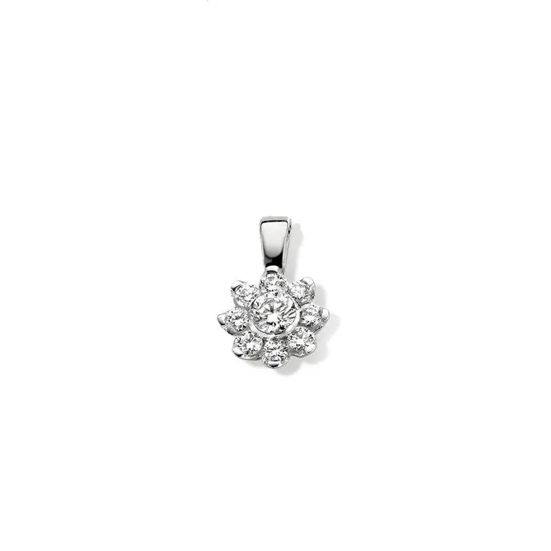 Witgouden entourage hanger met 0.21 crt diamant – 14 karaat, 0,6 gram, H/SI-1 briljant