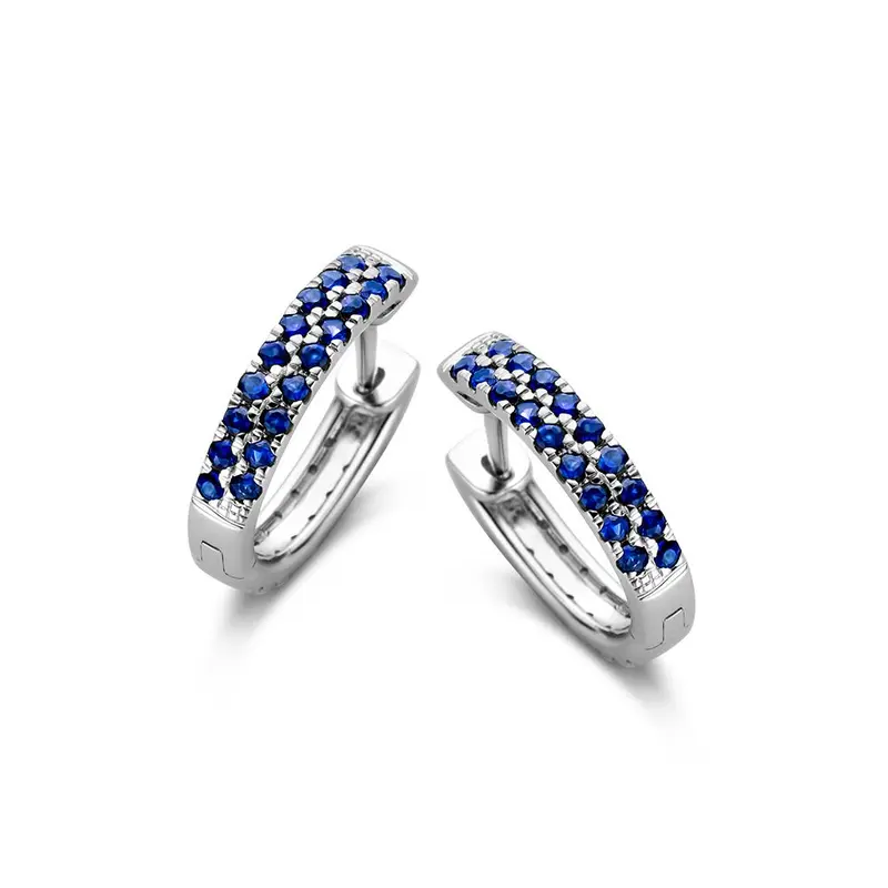 Witgouden oorringen met blauw saffier en diamant – 2 manieren van dragen, 0,40 crt diamant