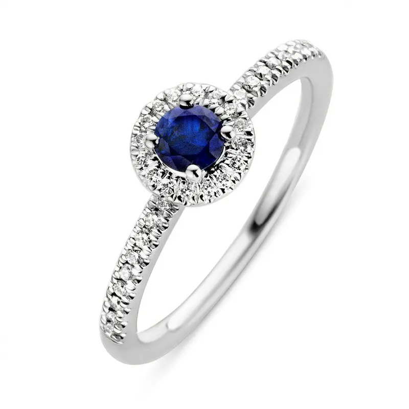Witgouden Ring met Blauwe Saffier en Diamant