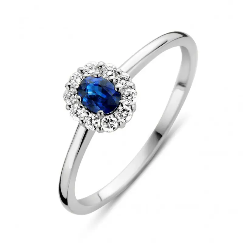 Witgouden Ring met Blauwe Saffier en Diamanten