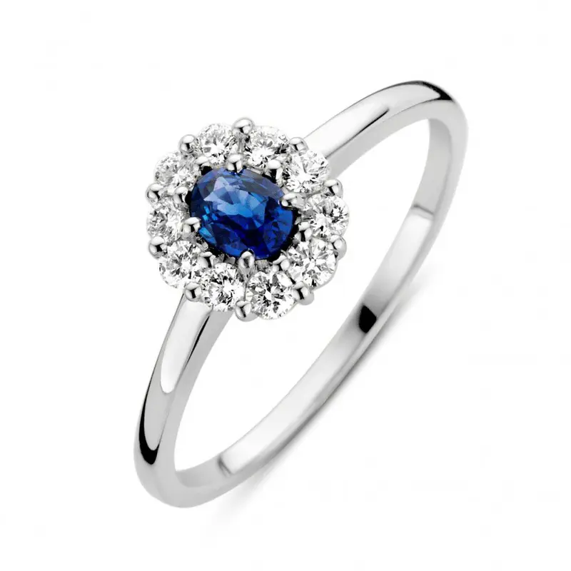 Witgouden Ring met Blauwe Saffier en Diamanten
