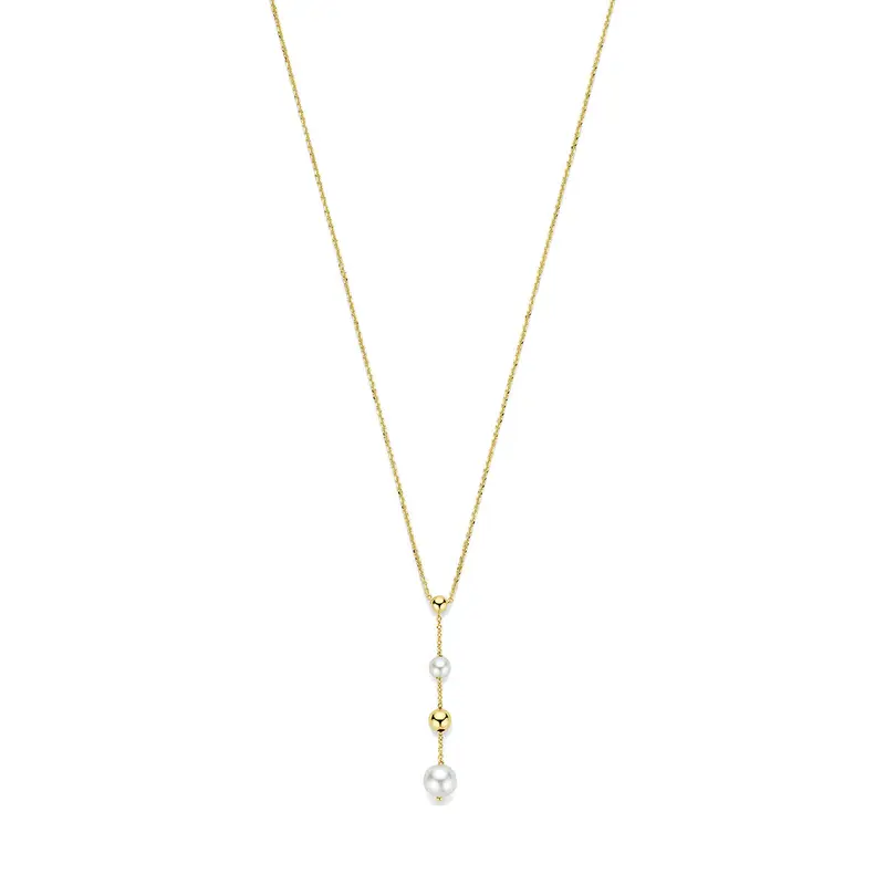 Y-collier bolletjes en parels 14K geelgoud 41 - 43 - 45 cm
