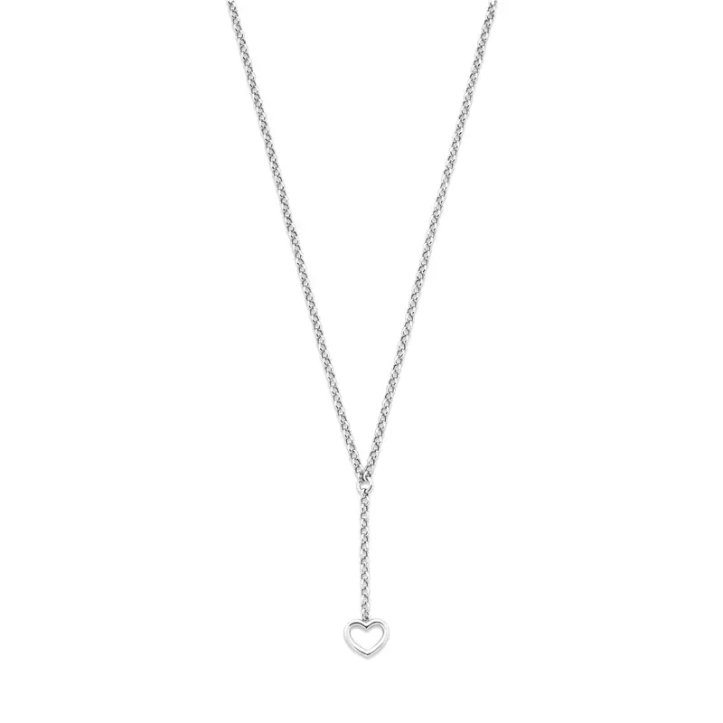 Y-collier hartje 42 + 3 cm zilver gerhodineerd