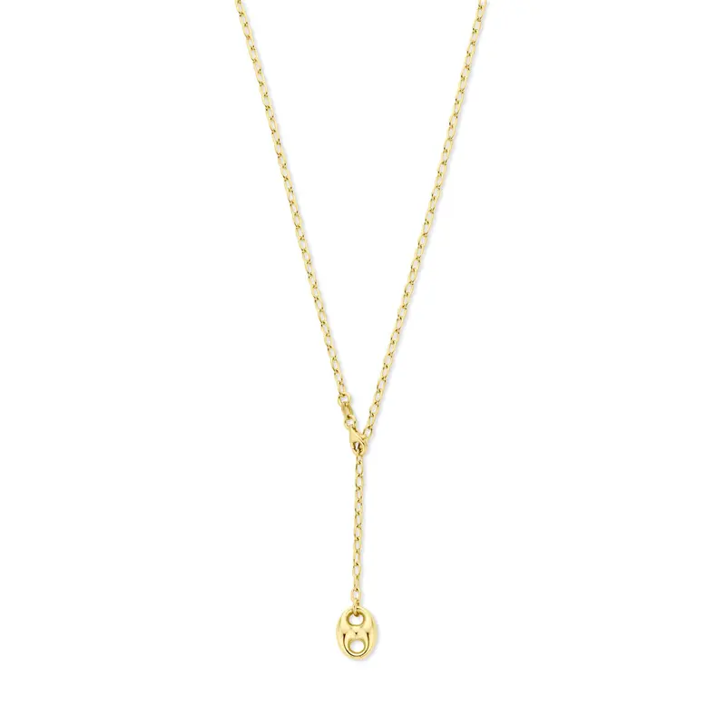 Y-collier koffieboon 50 cm 3 micron zilver verguld (geel)