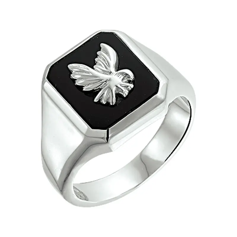 zegelring massief adelaar onyx zilver wit