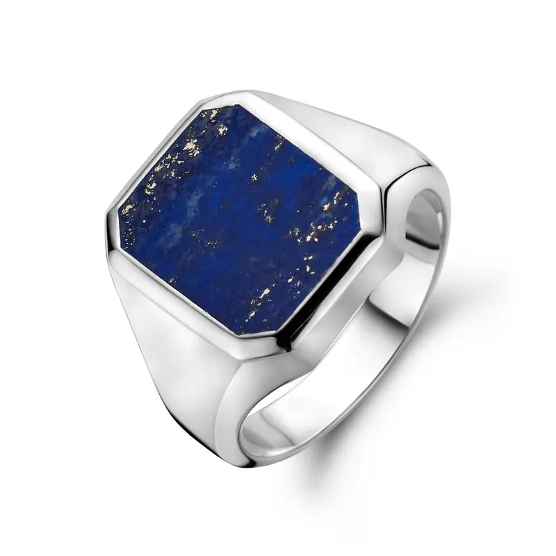 zegelring massief lapis 13 x 11mm zilver gerhodineerd