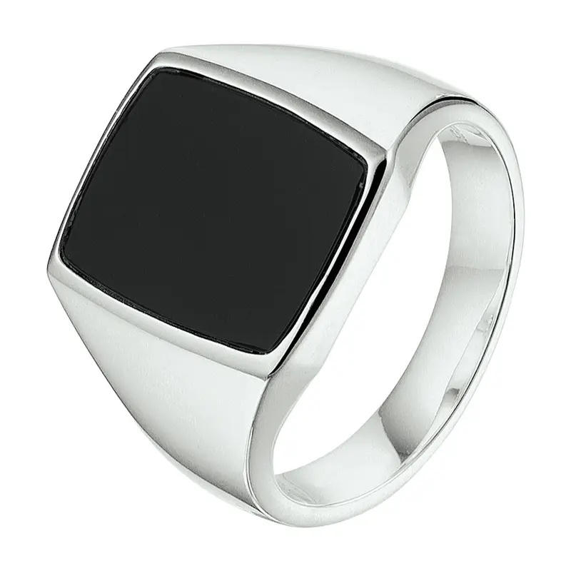 zegelring massief onyx zilver wit