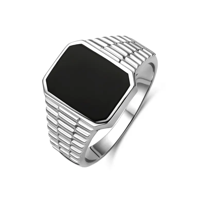 Zegelring onyx zilver gerhodineerd zwart