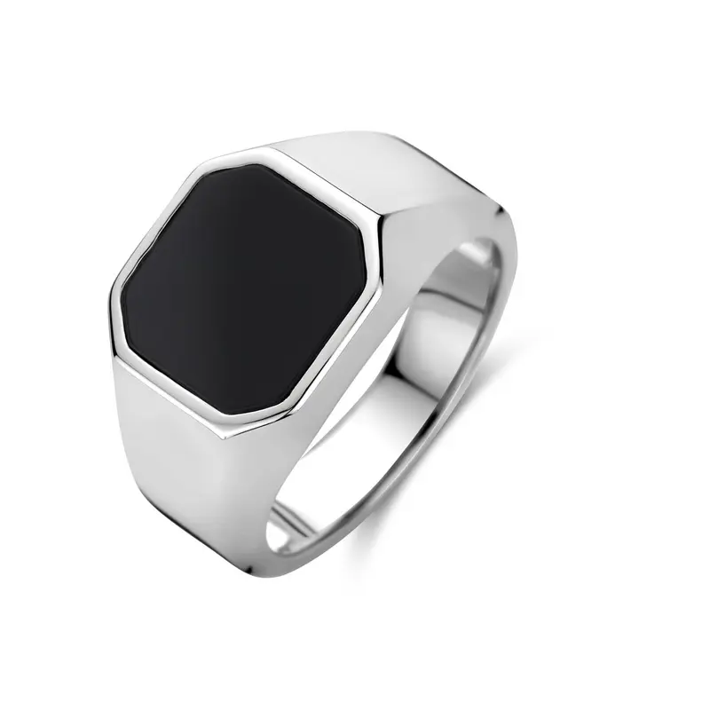 Zegelring zwarte onyx gerhodineerd zilver 12 mm – 1340666