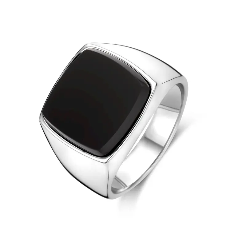 Zegelring zwarte onyx gerhodineerd zilver 16 mm – 1341690
