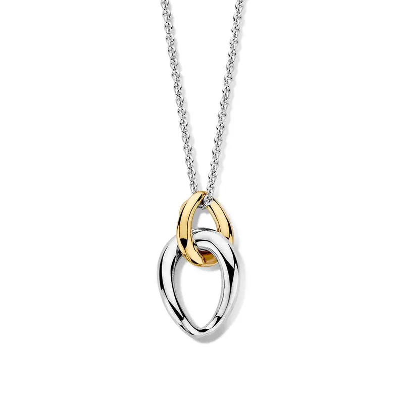 Zilver met 14kt gouden schakelhanger aan soepel, zilveren ankercollier – 1,3 gram, 31 mm