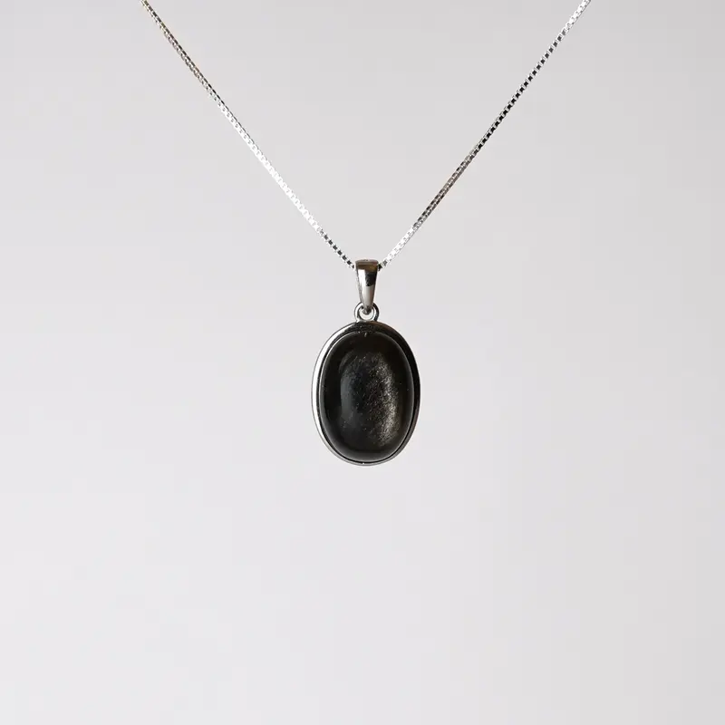 Zilver Obsidiaan 925 Zilver Ketting K46
