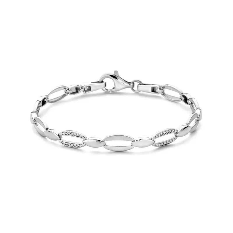Zilveren armband dames zirkonia poli/mat gerhodineerd