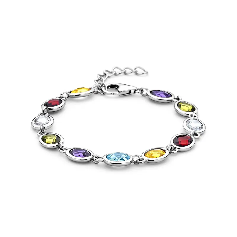 Zilveren armband met gekleurde zirkonia – gerhodineerd 925 zilver