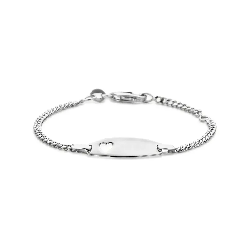 Zilveren baby armband met hartje en graveerplaatje 11 - 13 cm