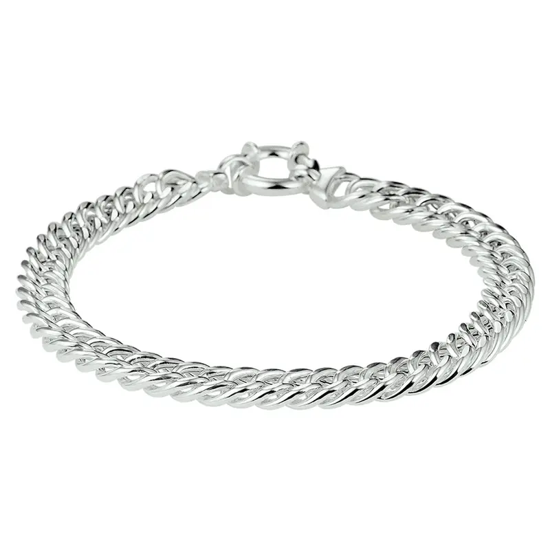 Zilveren dames armband – gourmet armband met grote veerring
